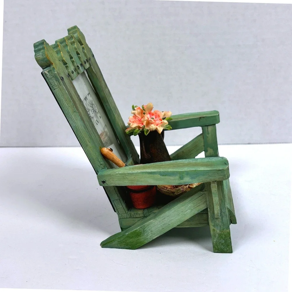 Vtg 90s Country Garden Adirondack Chair PhotoFrame Cottagecore Whimsical Fairy
